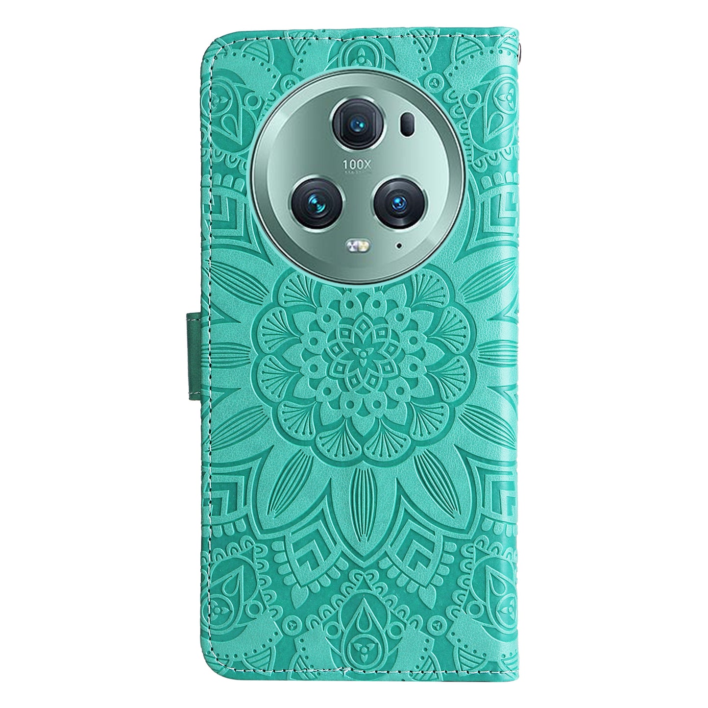 PU Leather Stand Cover for Honor Magic5 Pro Sunflower Imprinted Phone Wallet Case with Strap