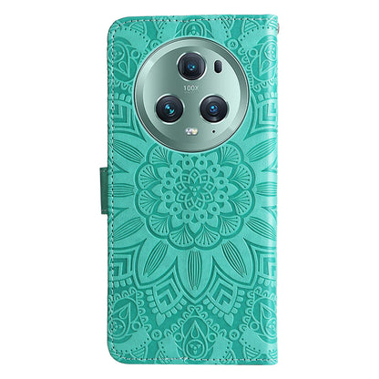 PU Leather Stand Cover for Honor Magic5 Pro Sunflower Imprinted Phone Wallet Case with Strap
