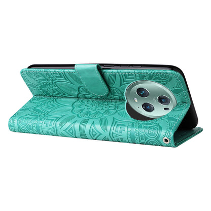 PU Leather Stand Cover for Honor Magic5 Pro Sunflower Imprinted Phone Wallet Case with Strap