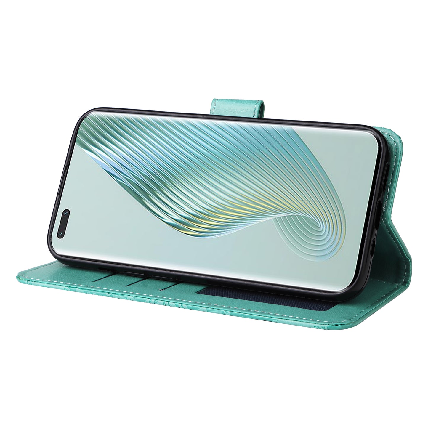 PU Leather Stand Cover for Honor Magic5 Pro Sunflower Imprinted Phone Wallet Case with Strap