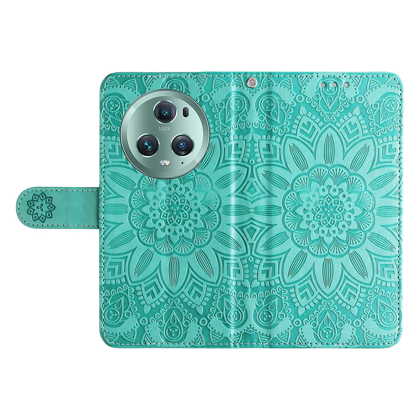 PU Leather Stand Cover for Honor Magic5 Pro Sunflower Imprinted Phone Wallet Case with Strap