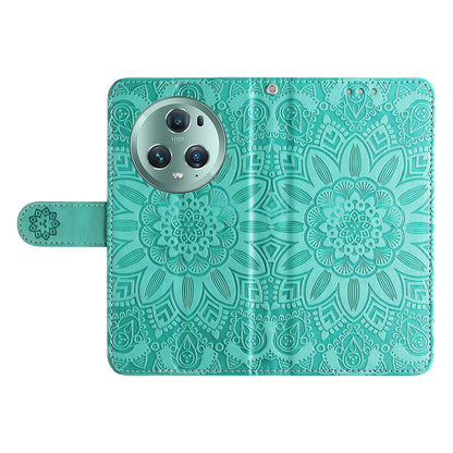 PU Leather Stand Cover for Honor Magic5 Pro Sunflower Imprinted Phone Wallet Case with Strap