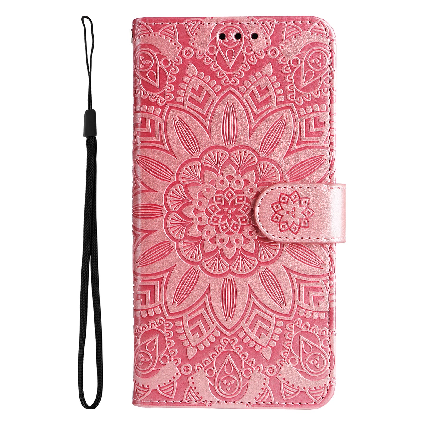 PU Leather Stand Cover for Honor Magic5 Pro Sunflower Imprinted Phone Wallet Case with Strap