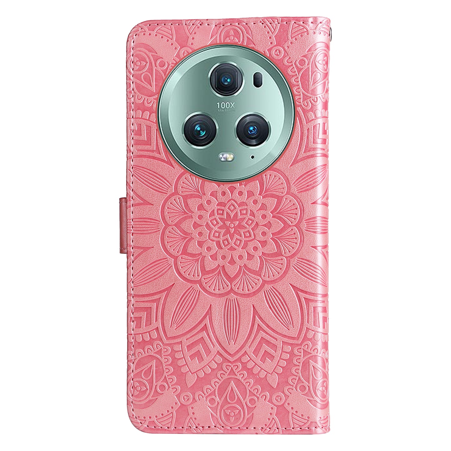 PU Leather Stand Cover for Honor Magic5 Pro Sunflower Imprinted Phone Wallet Case with Strap