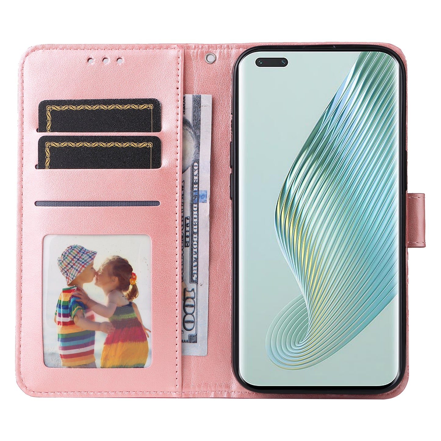 PU Leather Stand Cover for Honor Magic5 Pro Sunflower Imprinted Phone Wallet Case with Strap