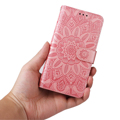 PU Leather Stand Cover for Honor Magic5 Pro Sunflower Imprinted Phone Wallet Case with Strap