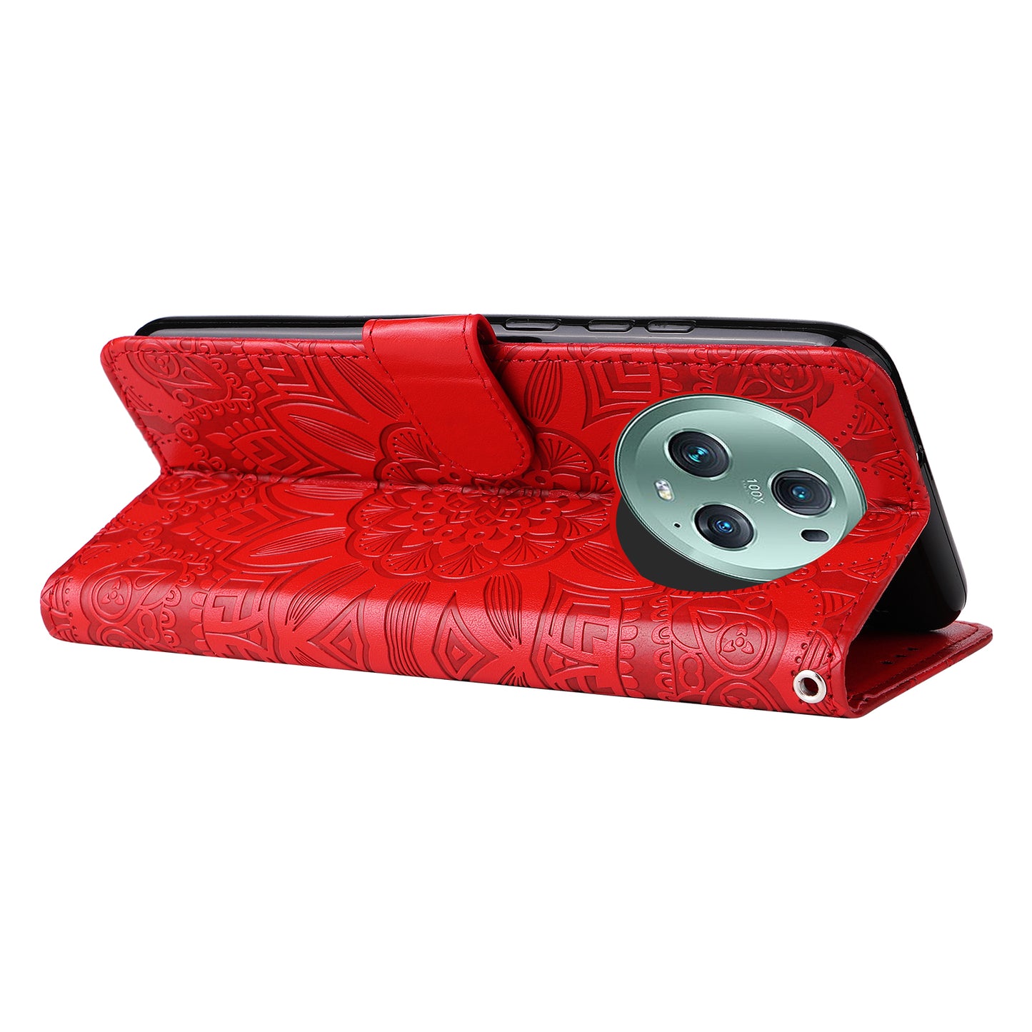 PU Leather Stand Cover for Honor Magic5 Pro Sunflower Imprinted Phone Wallet Case with Strap