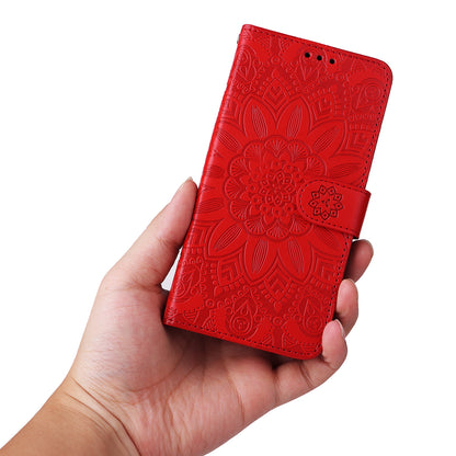 PU Leather Stand Cover for Honor Magic5 Pro Sunflower Imprinted Phone Wallet Case with Strap