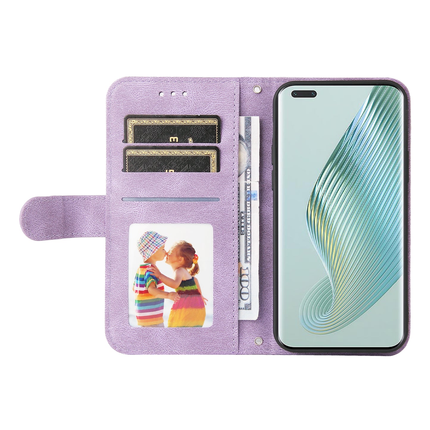 Phone Cover for Honor Magic5 Pro Skin-touch Leather Case Imprinted Lines Wallet Stand Shell