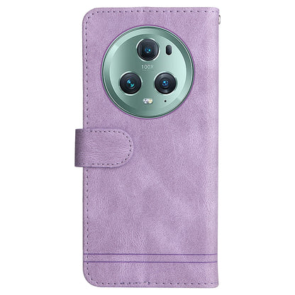 Phone Cover for Honor Magic5 Pro Skin-touch Leather Case Imprinted Lines Wallet Stand Shell