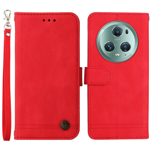 Phone Cover for Honor Magic5 Pro Skin-touch Leather Case Imprinted Lines Wallet Stand Shell
