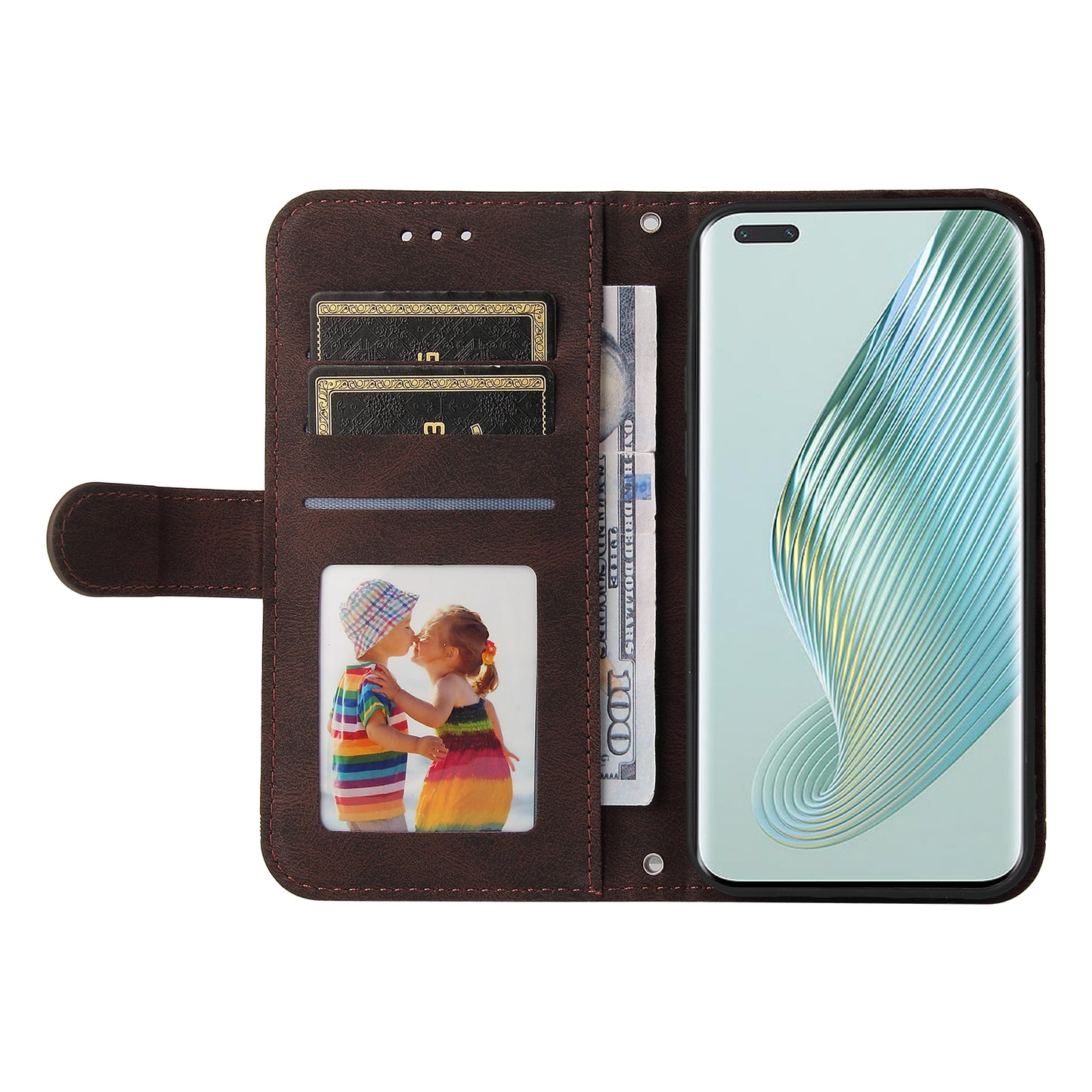 Phone Cover for Honor Magic5 Pro Skin-touch Leather Case Imprinted Lines Wallet Stand Shell