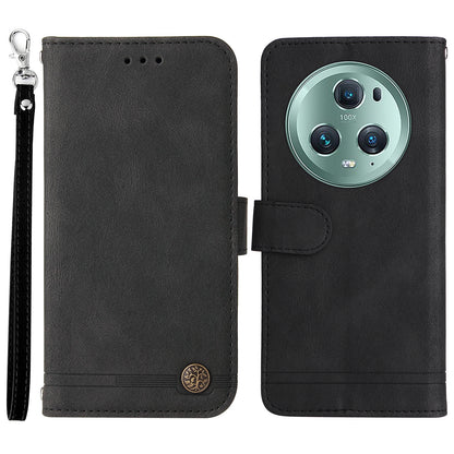 Phone Cover for Honor Magic5 Pro Skin-touch Leather Case Imprinted Lines Wallet Stand Shell