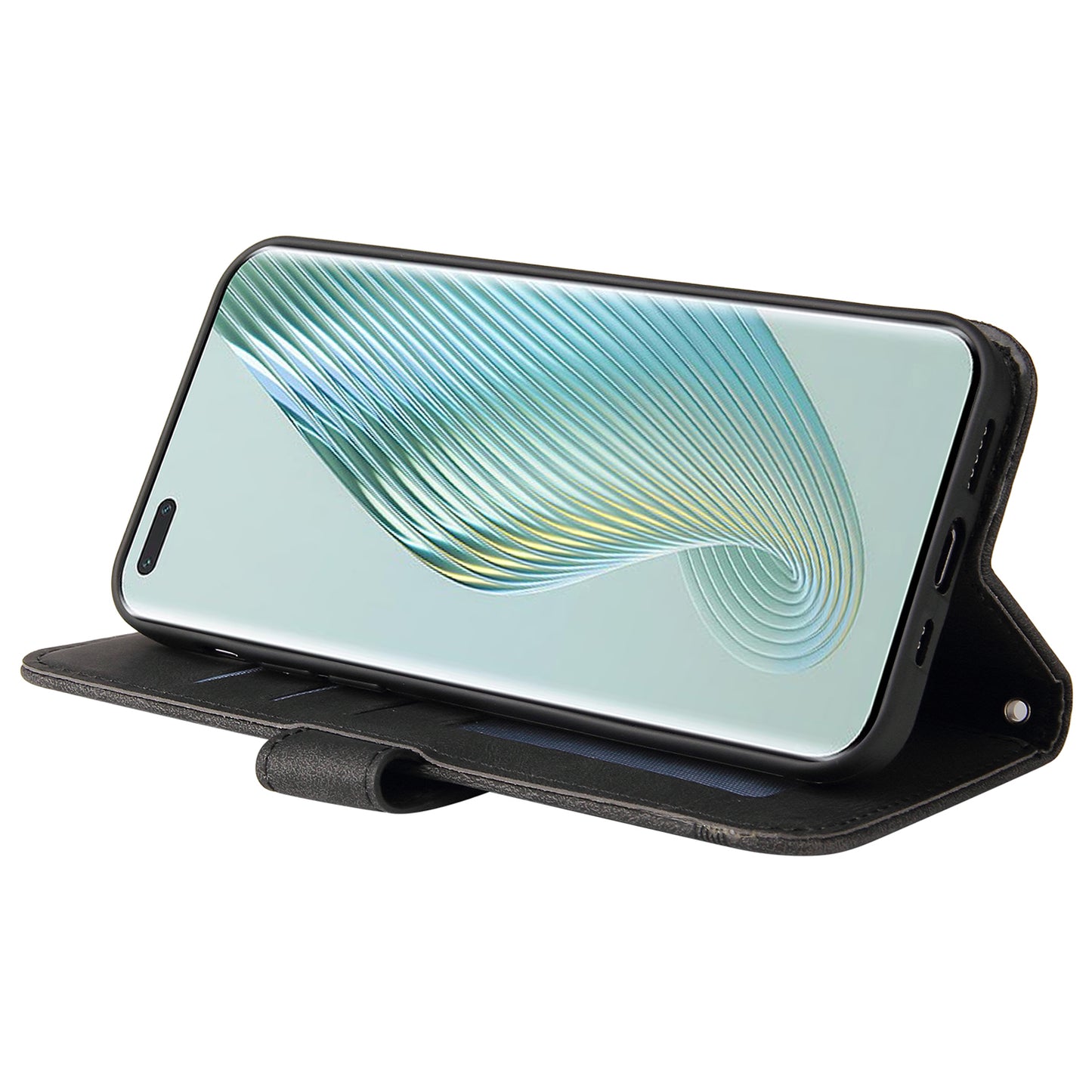 Phone Cover for Honor Magic5 Pro Skin-touch Leather Case Imprinted Lines Wallet Stand Shell