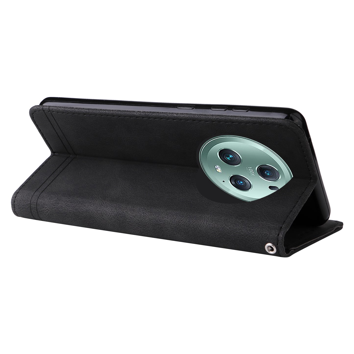 Phone Cover for Honor Magic5 Pro Skin-touch Leather Case Imprinted Lines Wallet Stand Shell