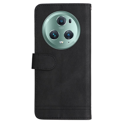 Phone Cover for Honor Magic5 Pro Skin-touch Leather Case Imprinted Lines Wallet Stand Shell