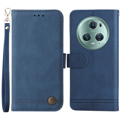 Phone Cover for Honor Magic5 Pro Skin-touch Leather Case Imprinted Lines Wallet Stand Shell