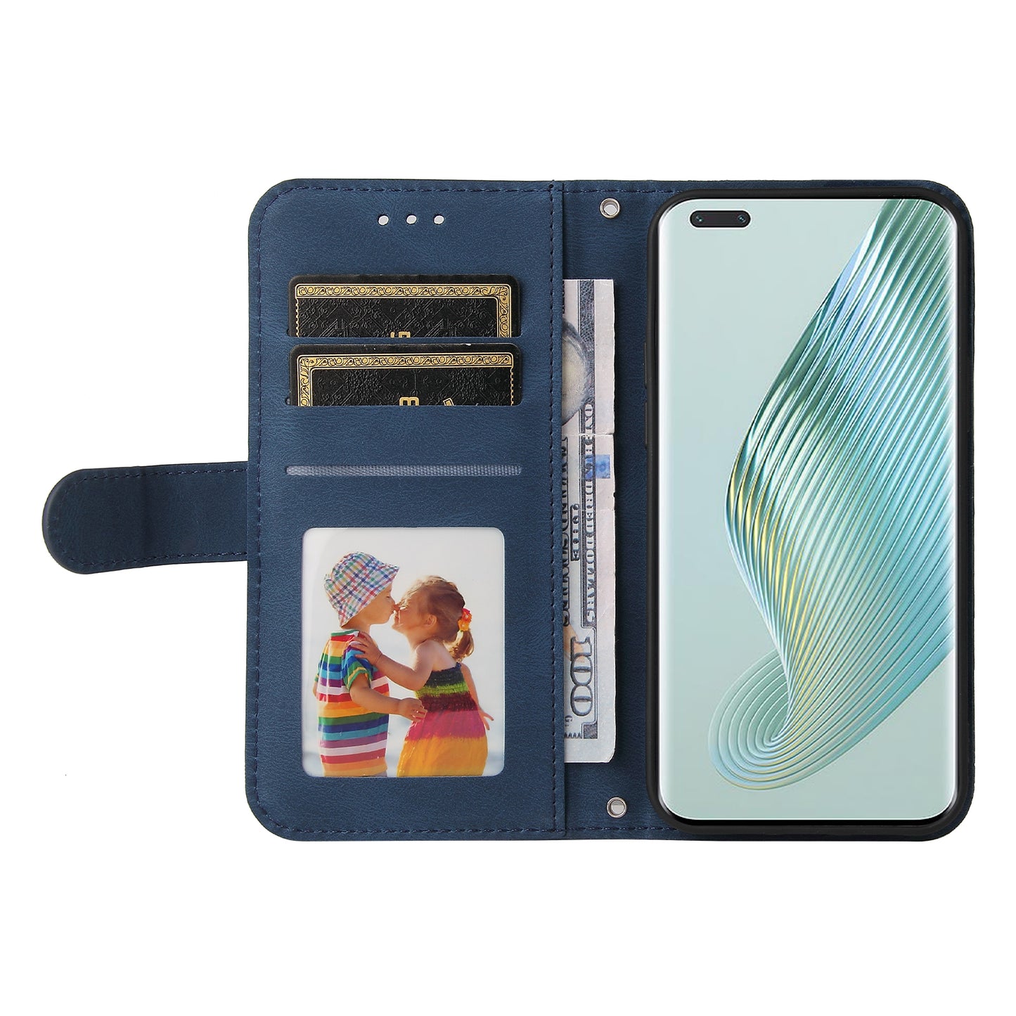 Phone Cover for Honor Magic5 Pro Skin-touch Leather Case Imprinted Lines Wallet Stand Shell