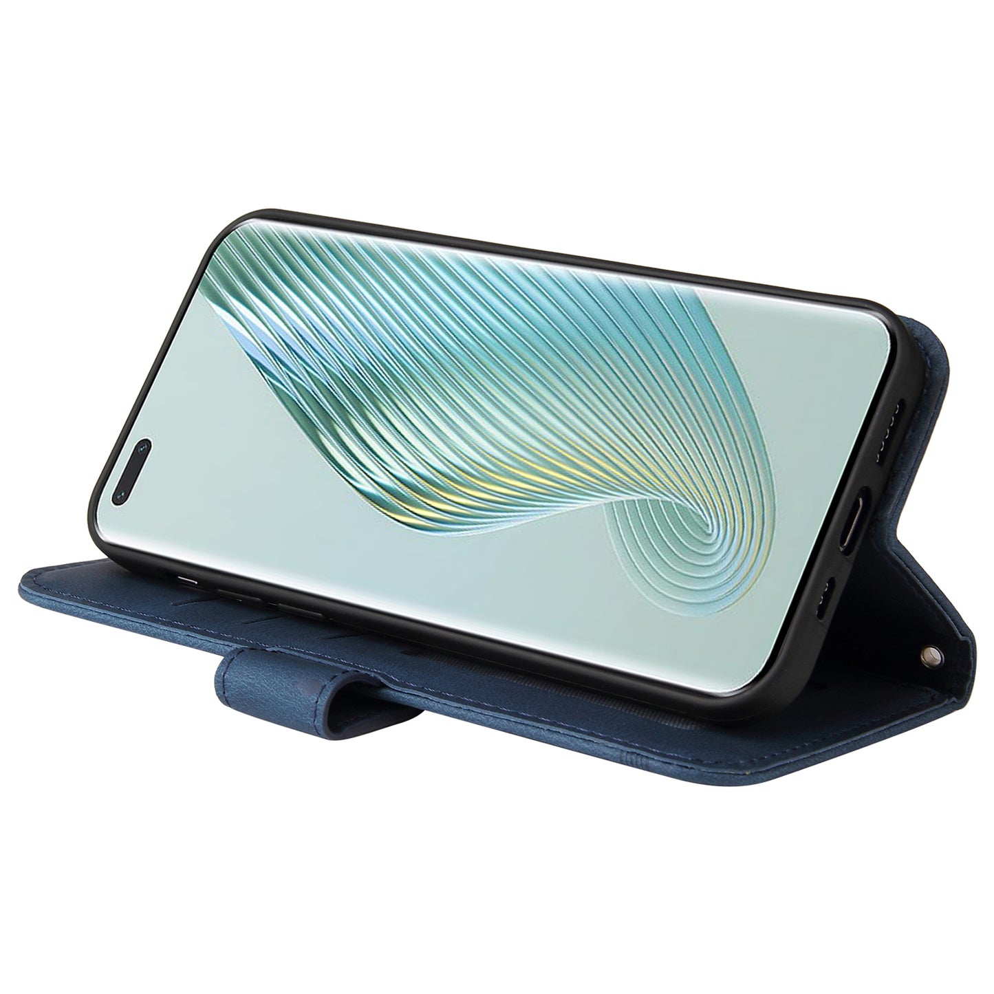 Phone Cover for Honor Magic5 Pro Skin-touch Leather Case Imprinted Lines Wallet Stand Shell