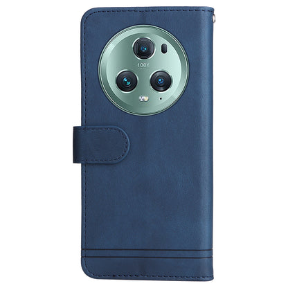 Phone Cover for Honor Magic5 Pro Skin-touch Leather Case Imprinted Lines Wallet Stand Shell