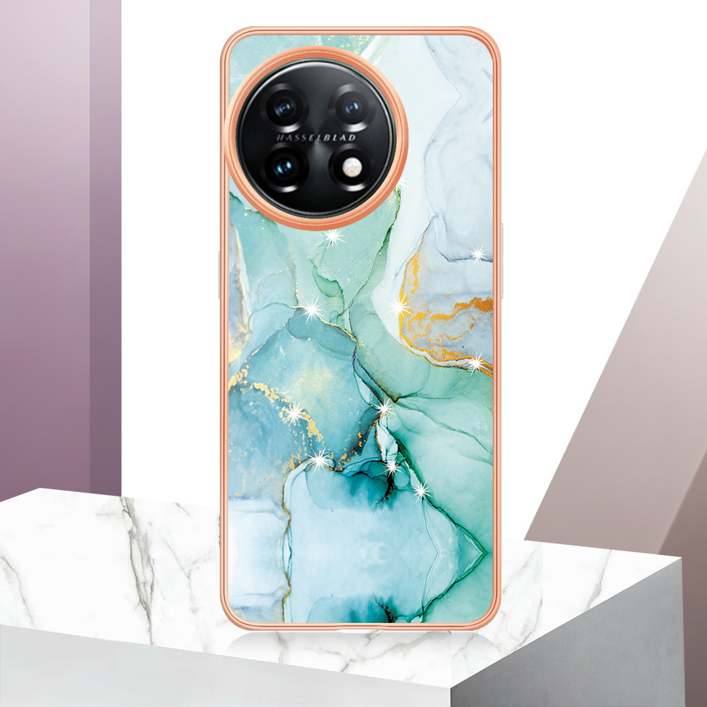 For OnePlus 11 5G YB IMD Series-2 Marble Pattern IMD TPU Case Electroplating Cell Phone Shell