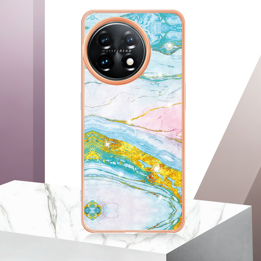 For OnePlus 11 5G YB IMD Series-2 Marble Pattern IMD TPU Case Electroplating Cell Phone Shell