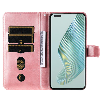 Wallet Phone Cover for Honor Magic5 Pro PU Leather Case Zipper Pocket Calf Texture Stand Shell