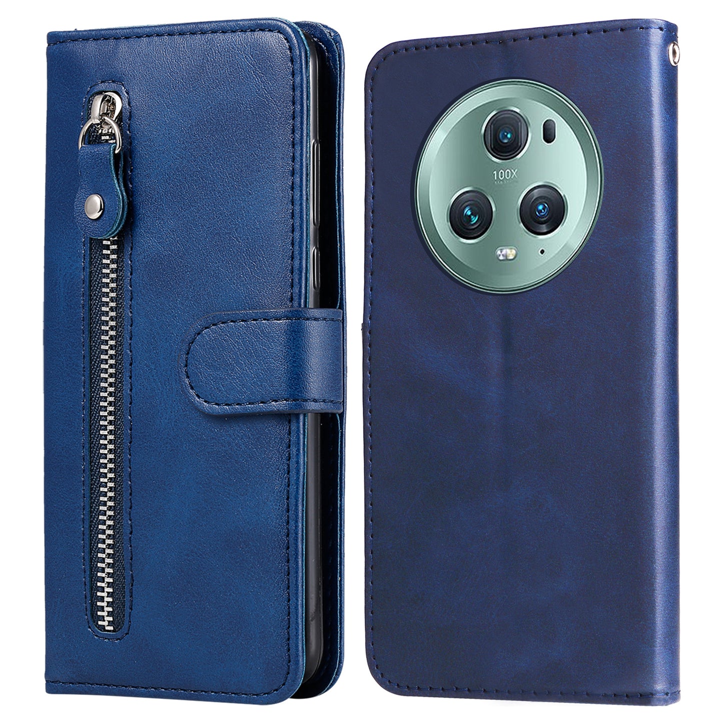 Wallet Phone Cover for Honor Magic5 Pro PU Leather Case Zipper Pocket Calf Texture Stand Shell