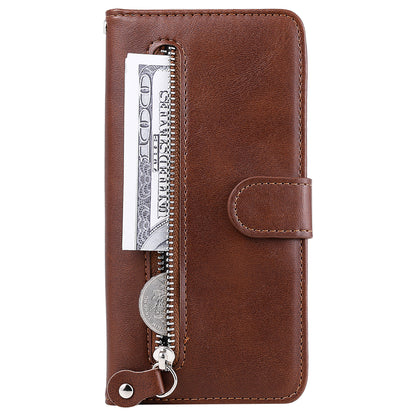 Wallet Phone Cover for Honor Magic5 Pro PU Leather Case Zipper Pocket Calf Texture Stand Shell