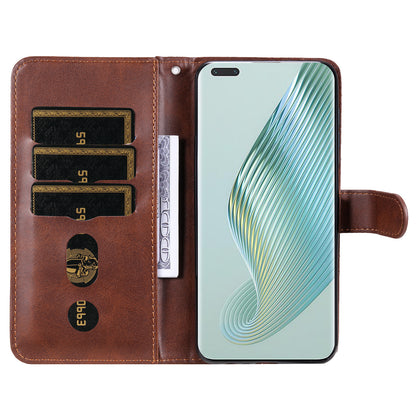 Wallet Phone Cover for Honor Magic5 Pro PU Leather Case Zipper Pocket Calf Texture Stand Shell