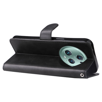 Wallet Phone Cover for Honor Magic5 Pro PU Leather Case Zipper Pocket Calf Texture Stand Shell