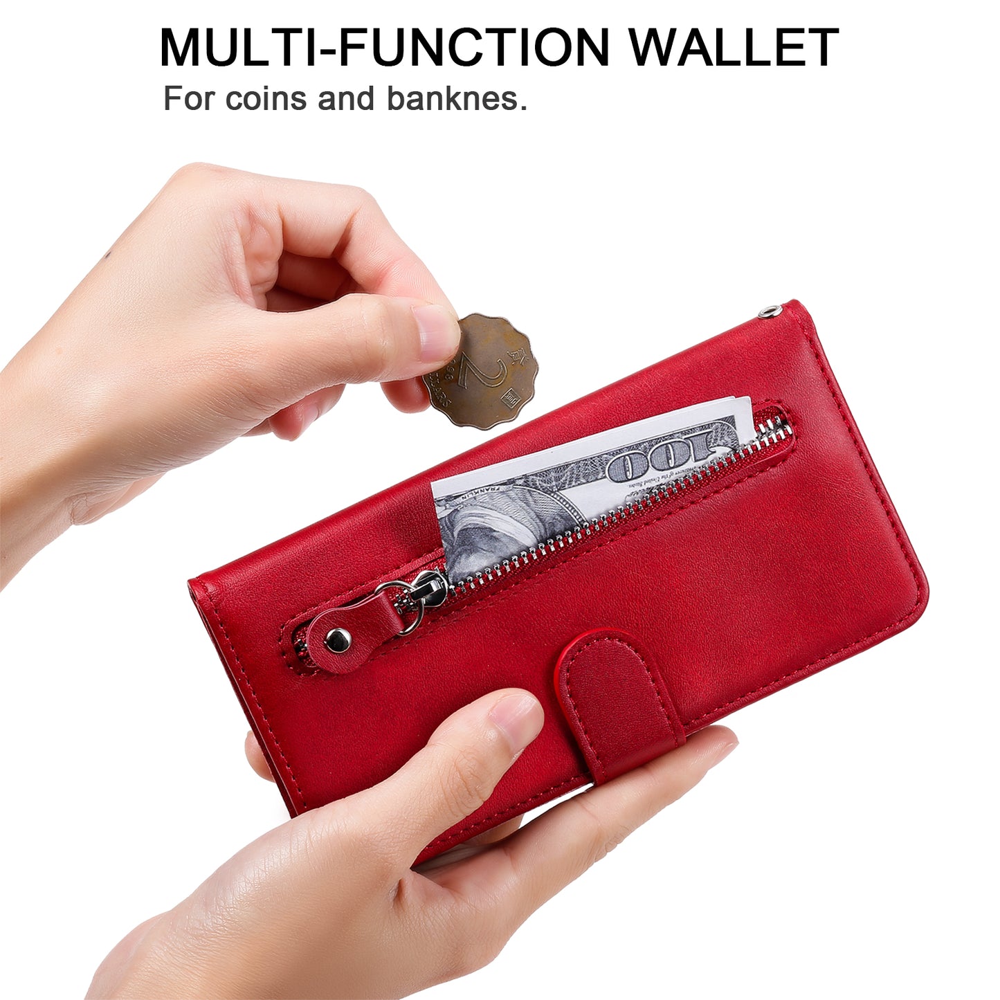 Wallet Phone Cover for Honor Magic5 Pro PU Leather Case Zipper Pocket Calf Texture Stand Shell