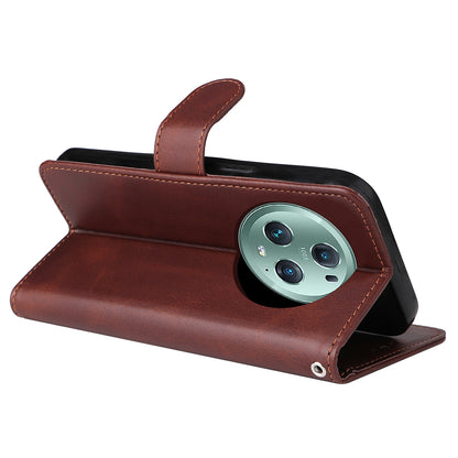 For Honor Magic5 Pro Calf Texture Phone Shell Stand Phone Case Leather Phone Cover with Strap