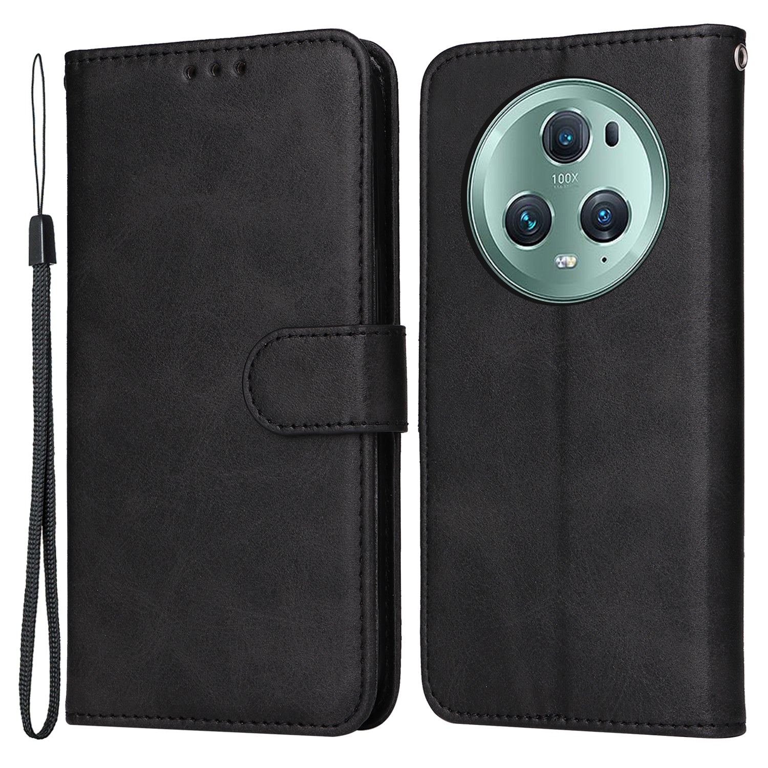 For Honor Magic5 Pro Calf Texture Phone Shell Stand Phone Case Leather Phone Cover with Strap