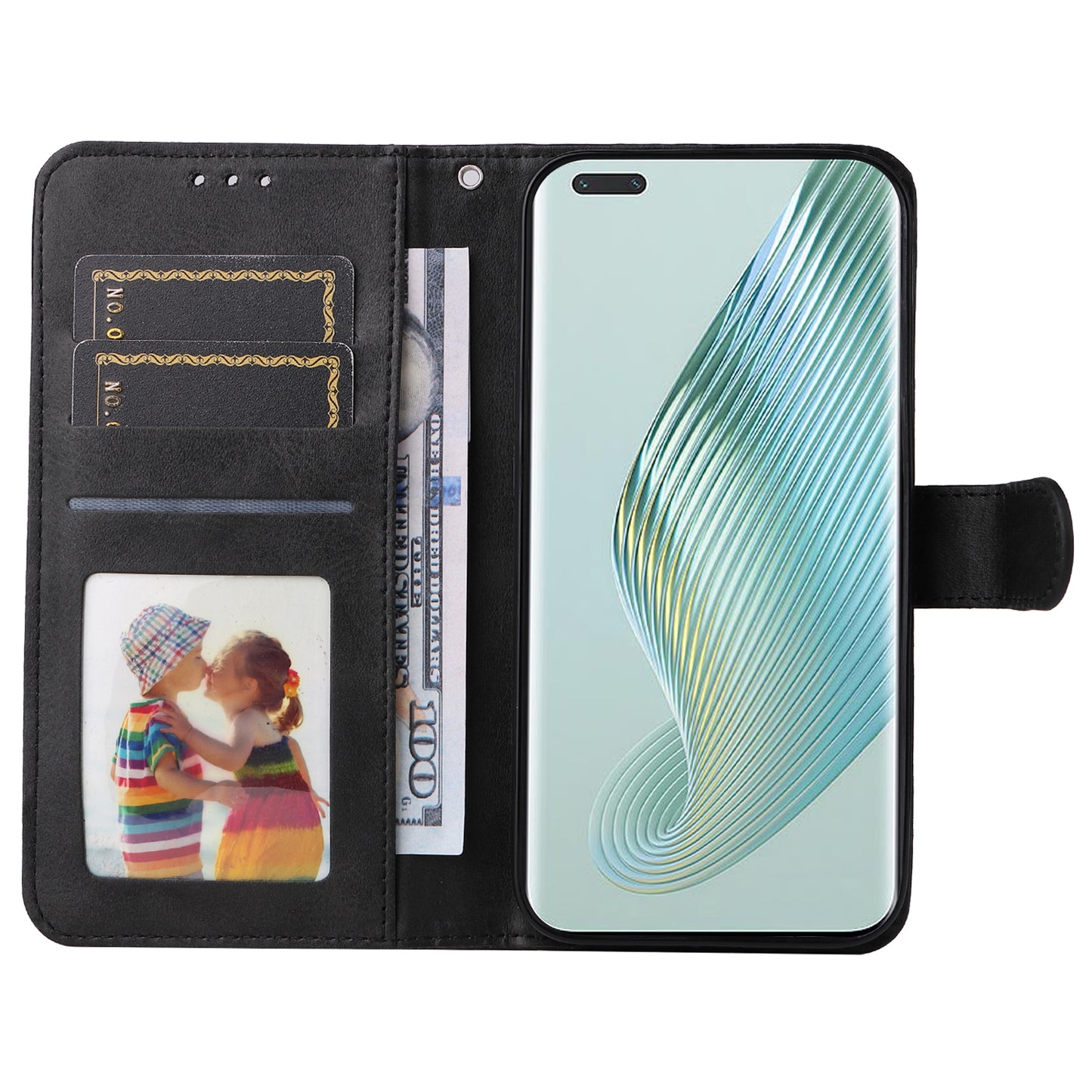 For Honor Magic5 Pro Calf Texture Phone Shell Stand Phone Case Leather Phone Cover with Strap