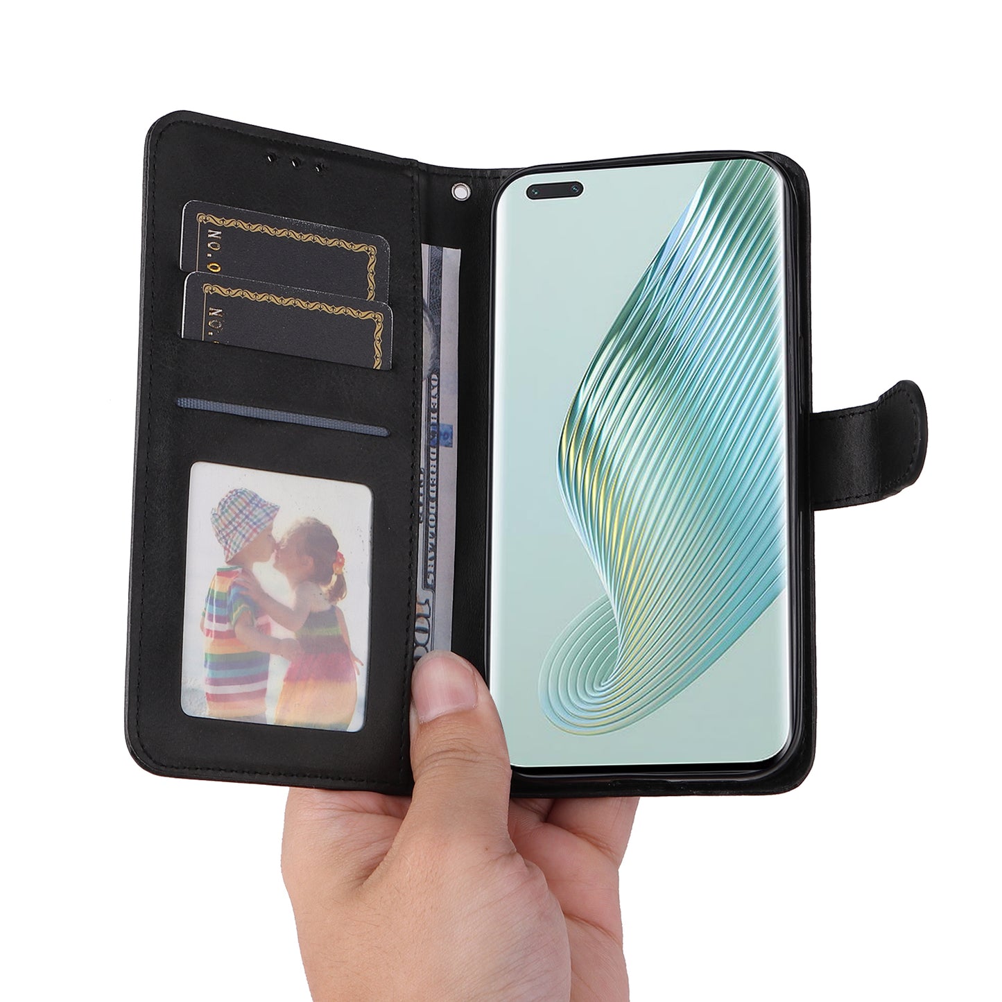 For Honor Magic5 Pro Calf Texture Phone Shell Stand Phone Case Leather Phone Cover with Strap