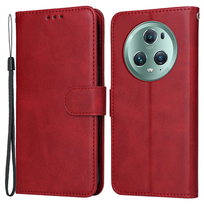 For Honor Magic5 Pro Calf Texture Phone Shell Stand Phone Case Leather Phone Cover with Strap