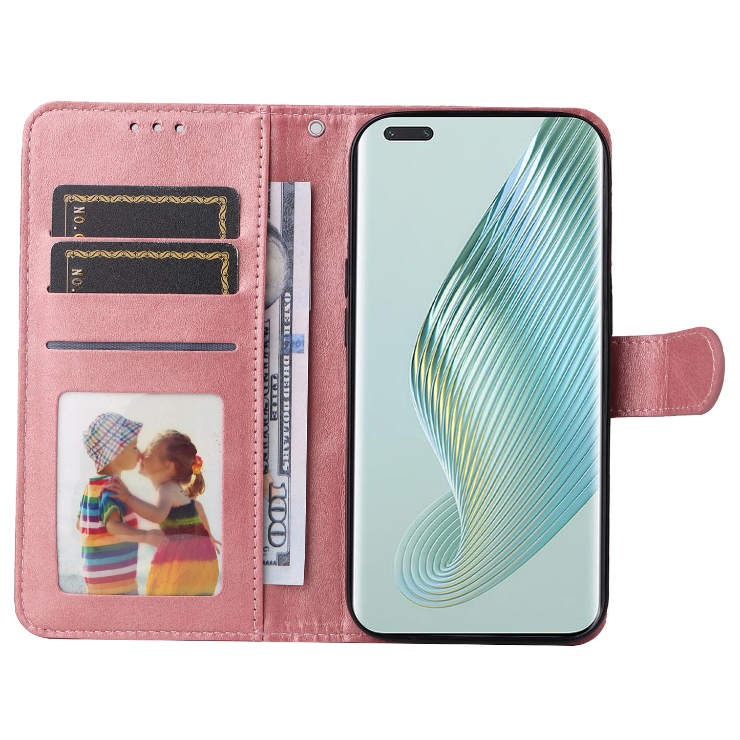 For Honor Magic5 Pro Calf Texture Phone Shell Stand Phone Case Leather Phone Cover with Strap