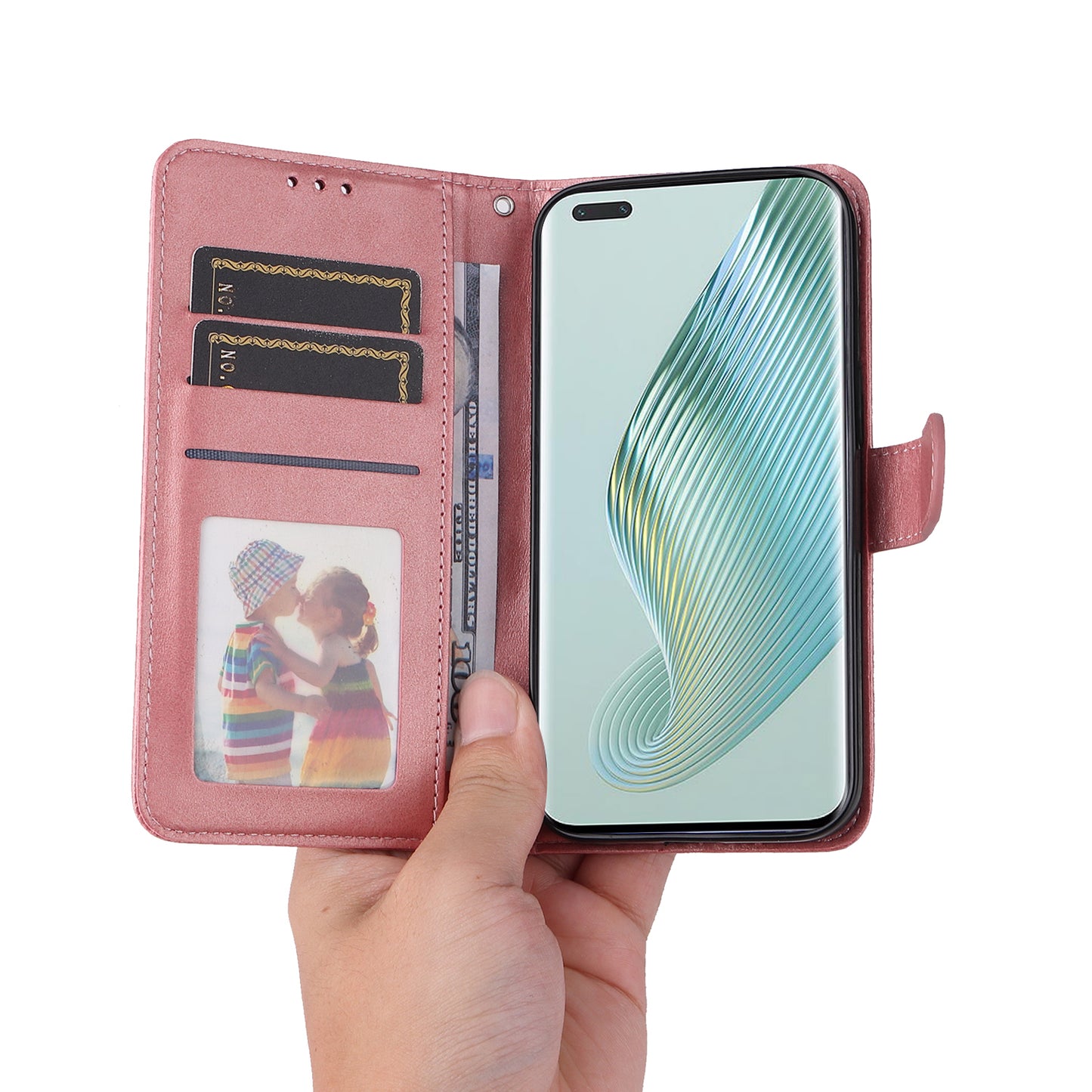 For Honor Magic5 Pro Calf Texture Phone Shell Stand Phone Case Leather Phone Cover with Strap