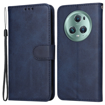 For Honor Magic5 Pro Calf Texture Phone Shell Stand Phone Case Leather Phone Cover with Strap