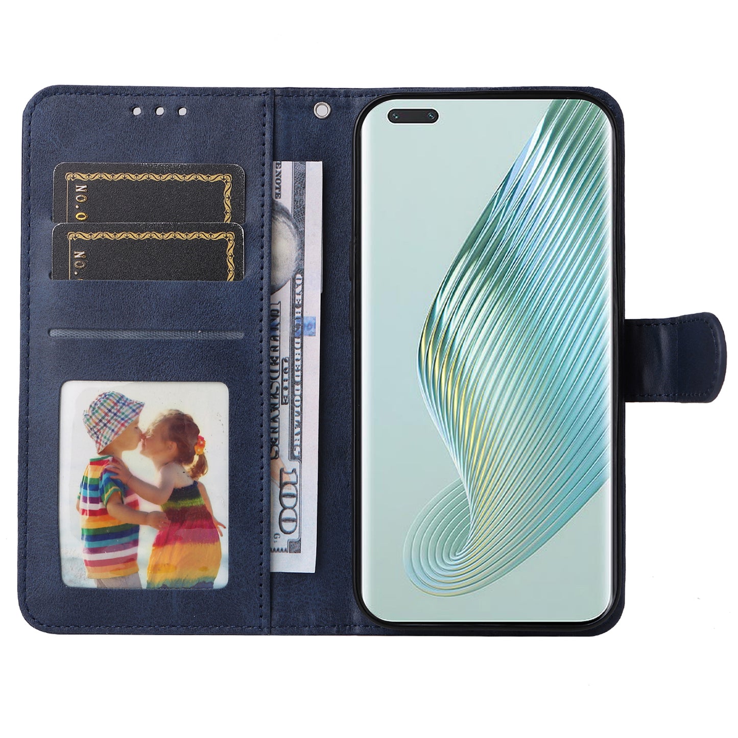 For Honor Magic5 Pro Calf Texture Phone Shell Stand Phone Case Leather Phone Cover with Strap