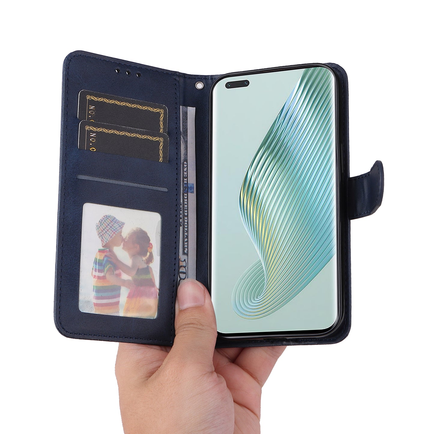 For Honor Magic5 Pro Calf Texture Phone Shell Stand Phone Case Leather Phone Cover with Strap