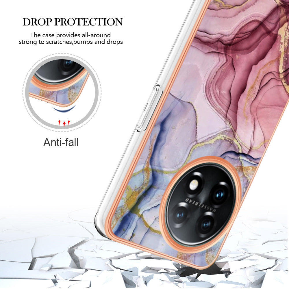 YB IMD Series-16 Style E Phone Case For OnePlus 11 5G , 2.0mm Electroplating IMD Marble Pattern TPU Cover