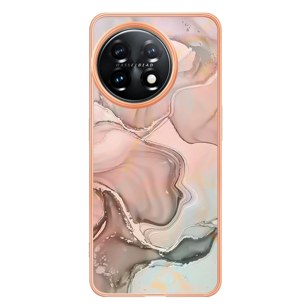 YB IMD Series-16 Style E Phone Case For OnePlus 11 5G , 2.0mm Electroplating IMD Marble Pattern TPU Cover