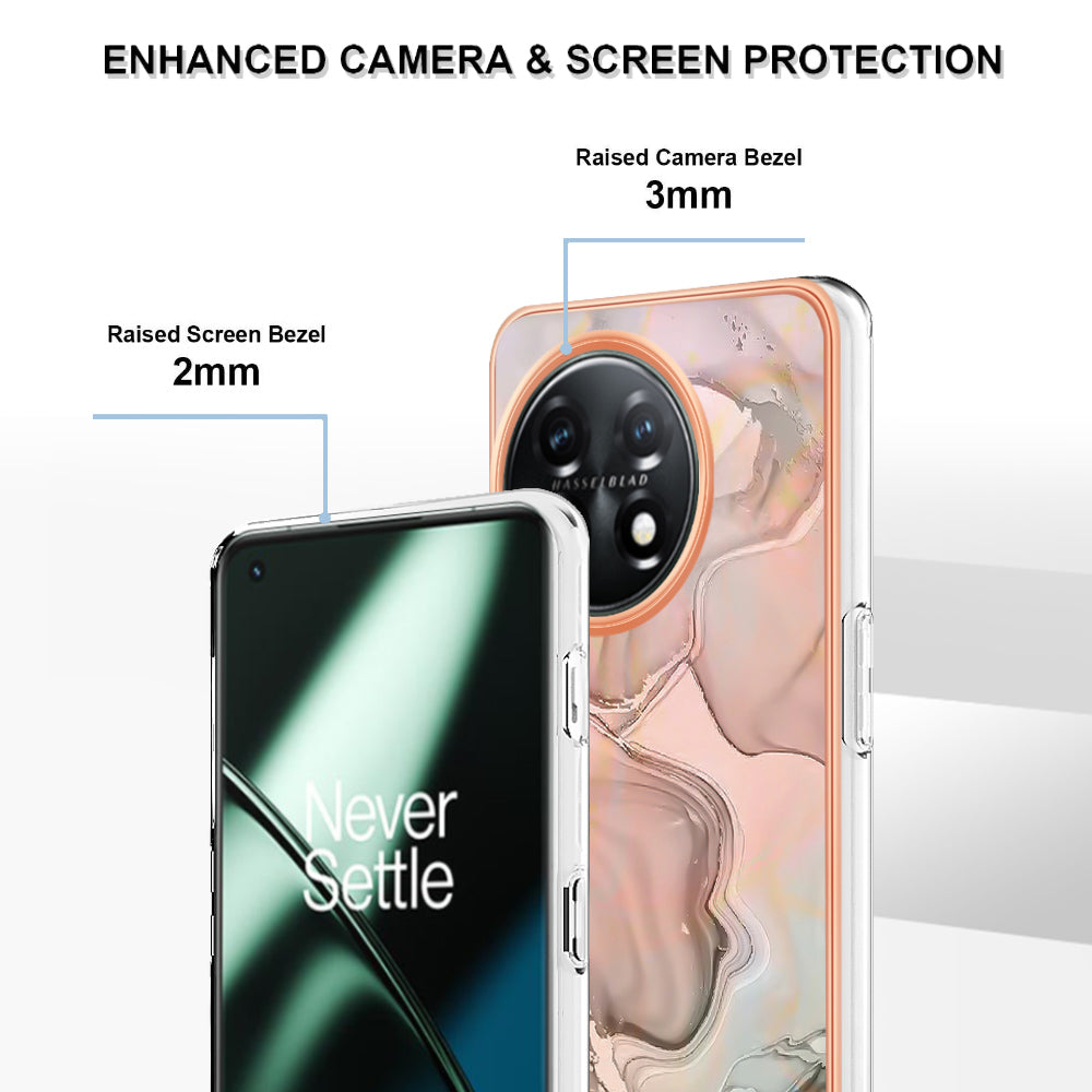 YB IMD Series-16 Style E Phone Case For OnePlus 11 5G , 2.0mm Electroplating IMD Marble Pattern TPU Cover
