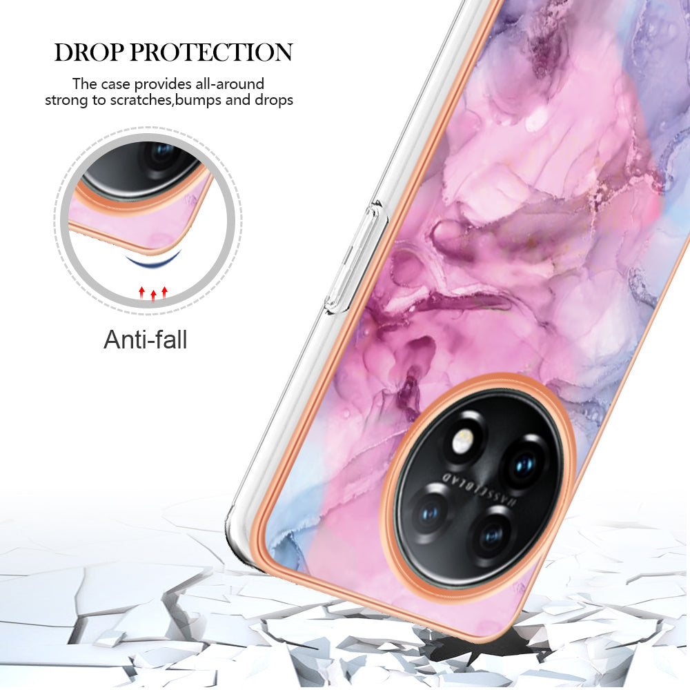 YB IMD Series-16 Style E Phone Case For OnePlus 11 5G , 2.0mm Electroplating IMD Marble Pattern TPU Cover