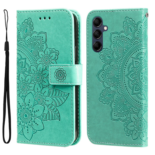 Phone Leather Case for Samsung Galaxy M14 5G Flower Imprinting Stand Wallet Shockproof Phone Cover