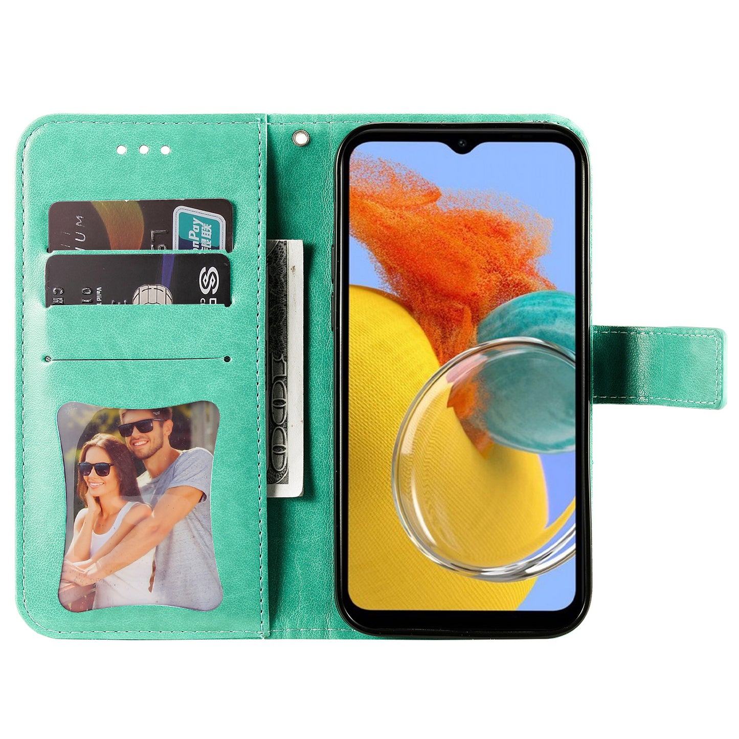 Phone Leather Case for Samsung Galaxy M14 5G Flower Imprinting Stand Wallet Shockproof Phone Cover