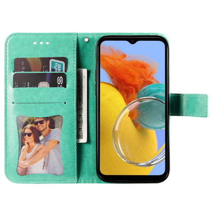 Phone Leather Case for Samsung Galaxy M14 5G Flower Imprinting Stand Wallet Shockproof Phone Cover
