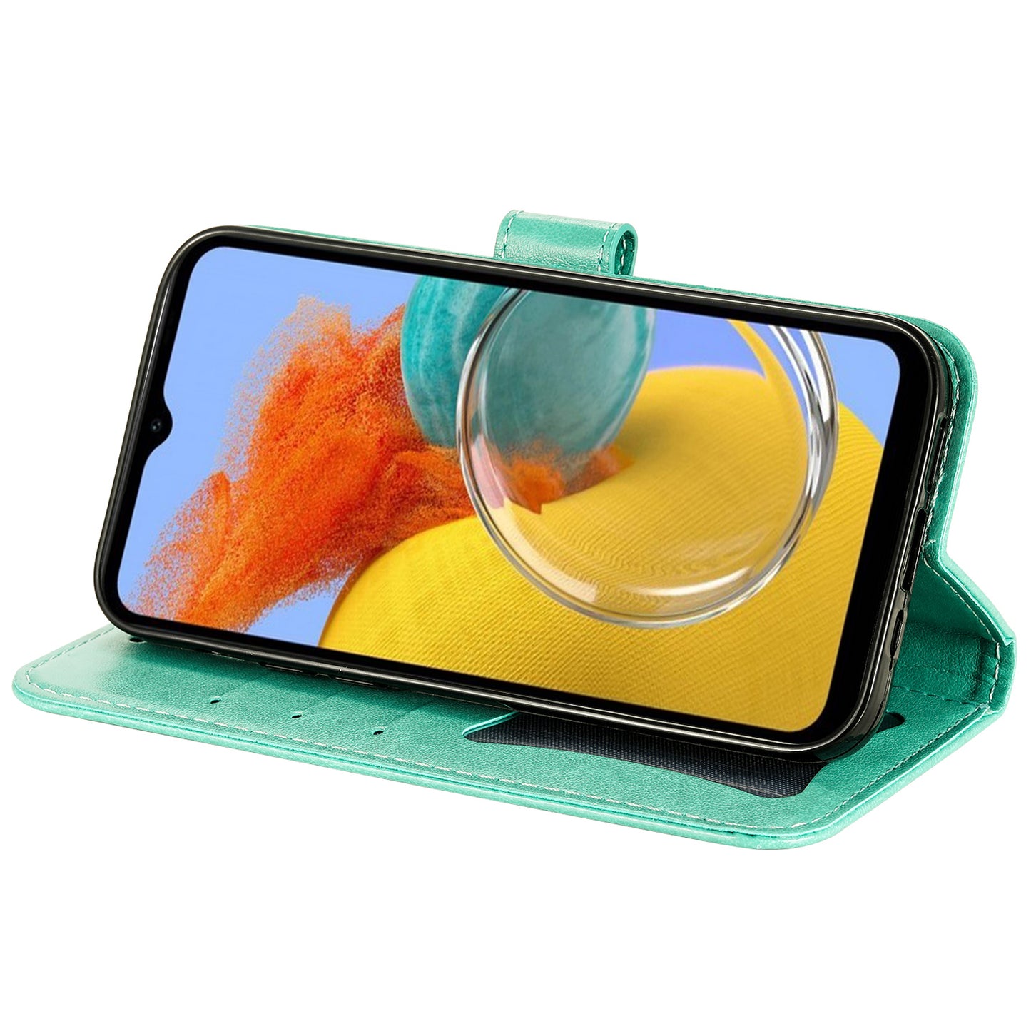 Phone Leather Case for Samsung Galaxy M14 5G Flower Imprinting Stand Wallet Shockproof Phone Cover